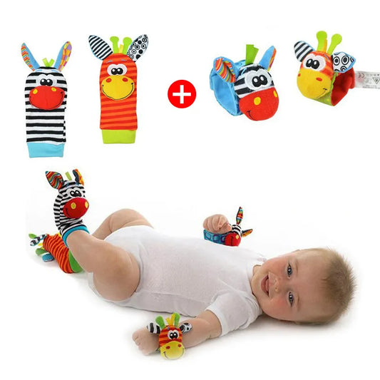Baby Rattles Soft Plush Toys Foot Wrist Rattle Set.